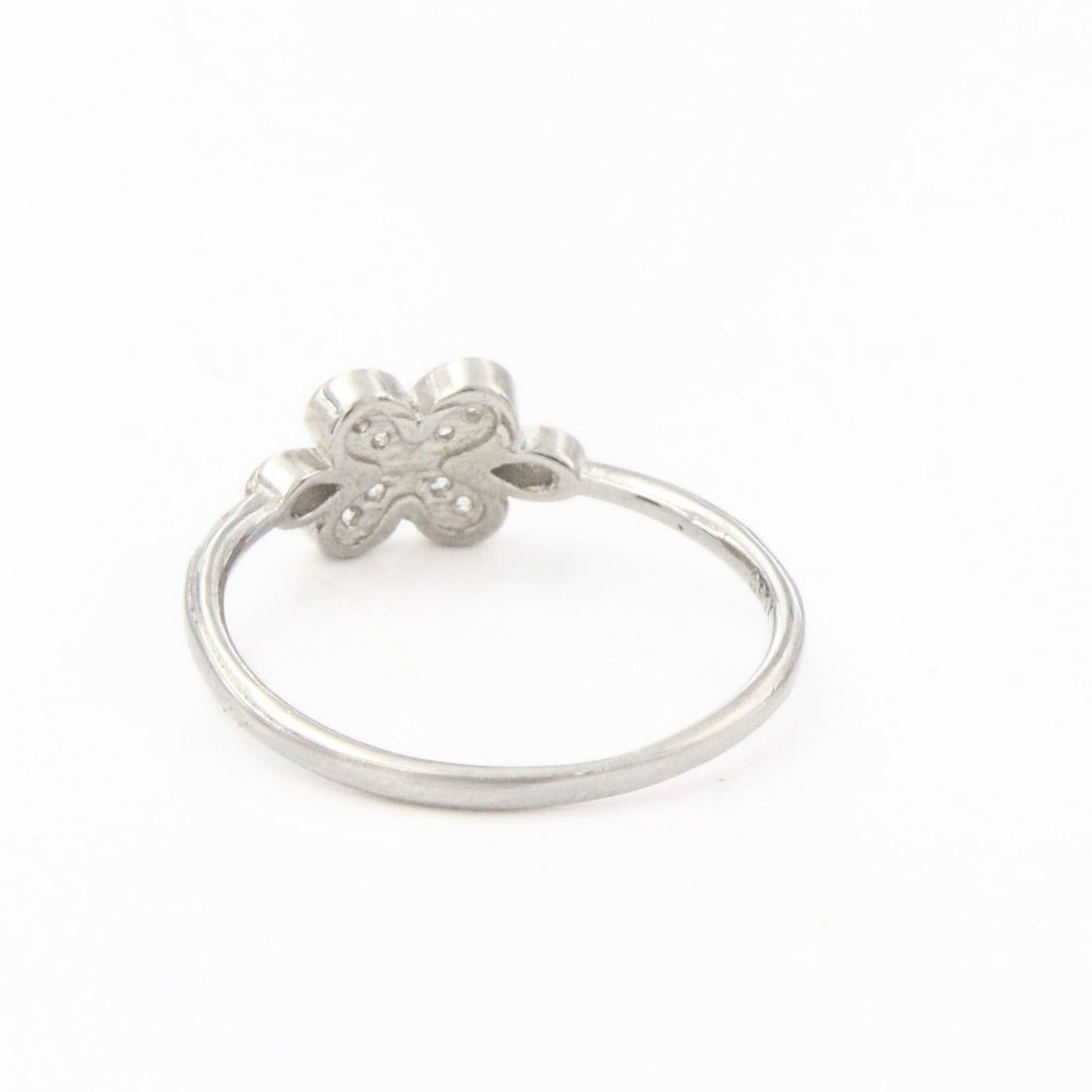 White CZ Lucky Clover 925 Real Silver Ring