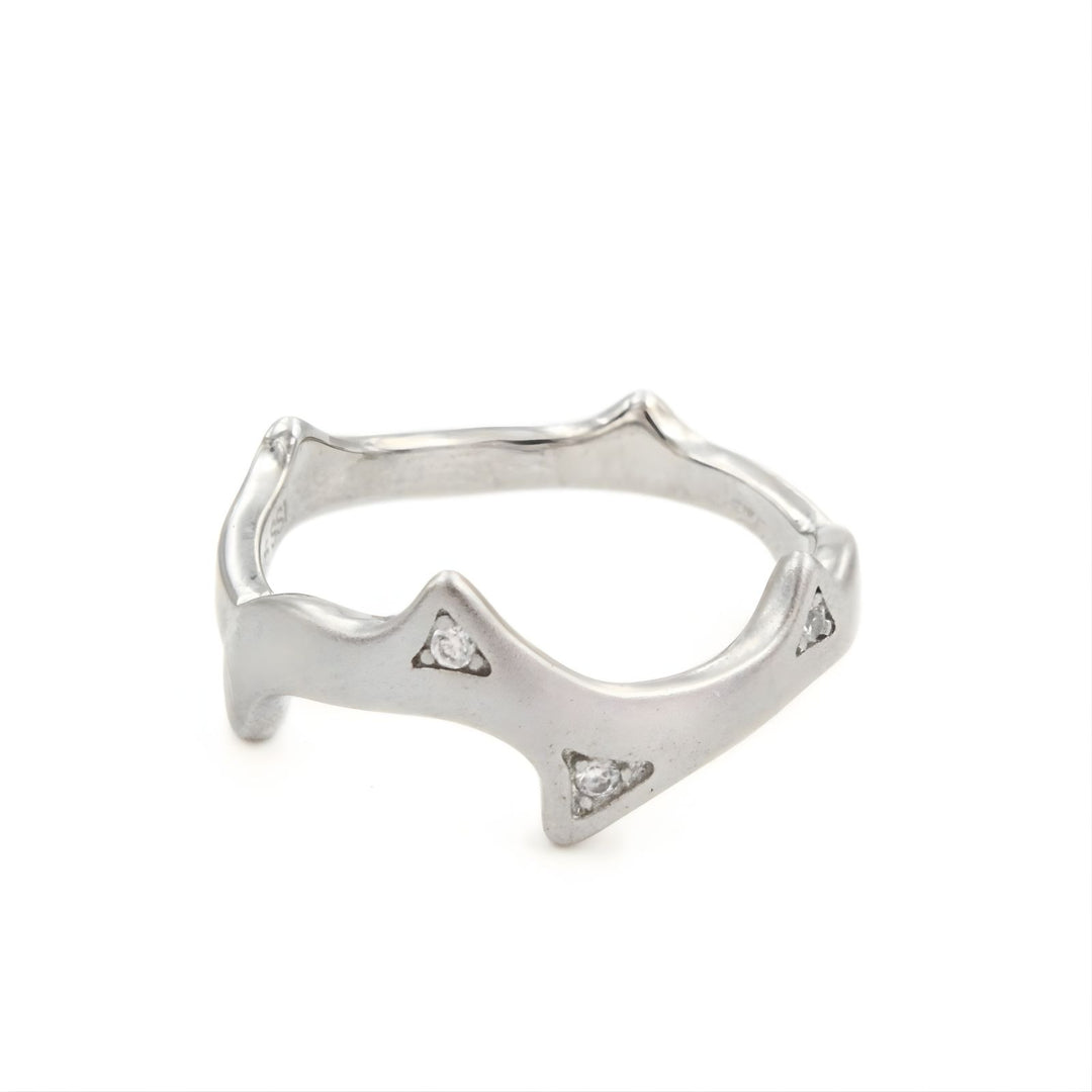 925 Real Silver White CZ Narrow Bend Thorny Ring