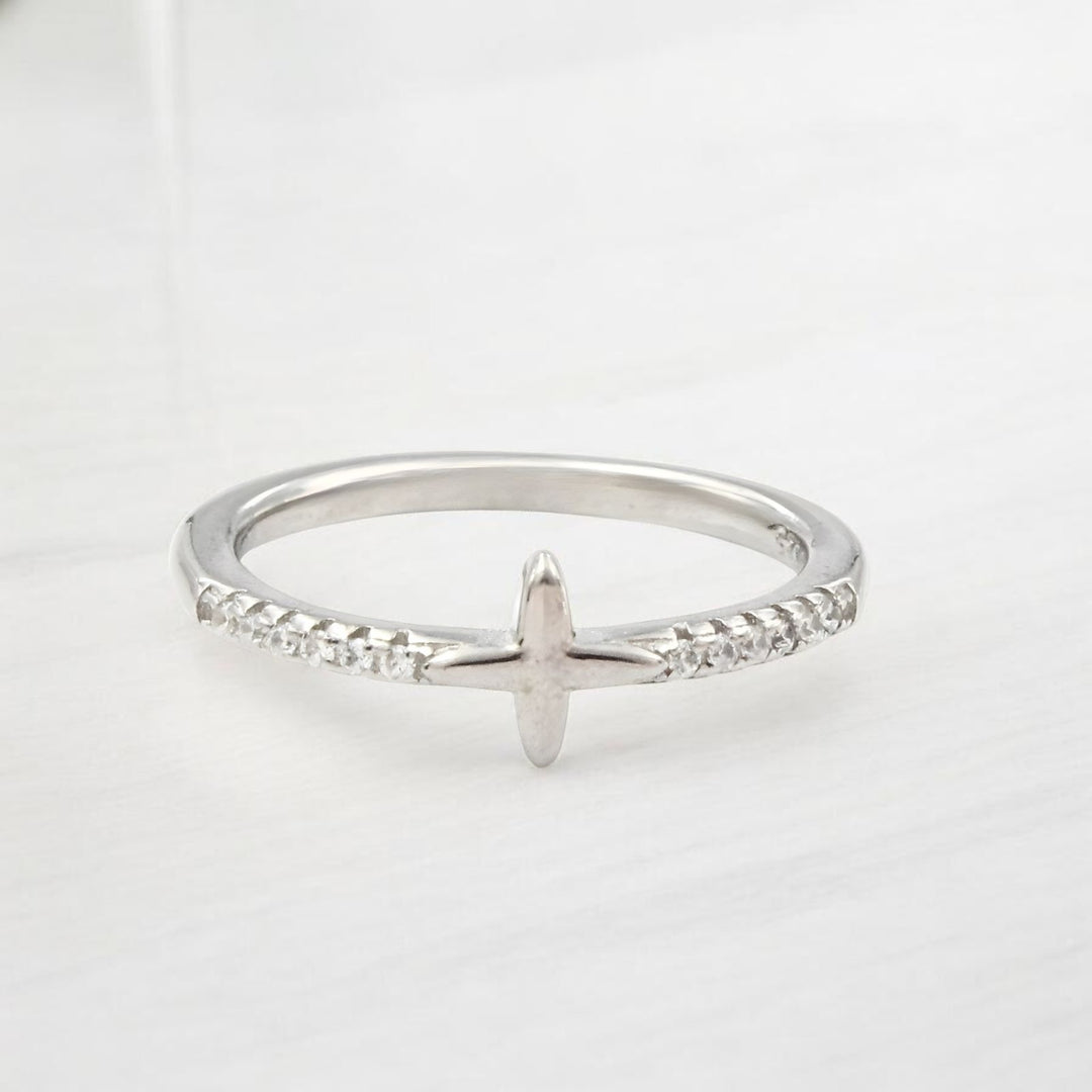 925 Real Silver White CZ four-point Star Ring