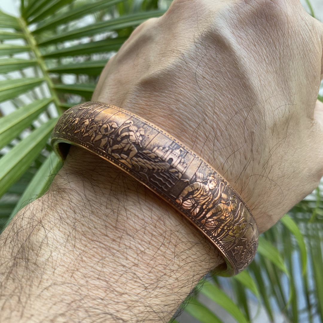 200 Gram Heavy Copper Ramayan Kada – Engraved Traditional Bangle for Men