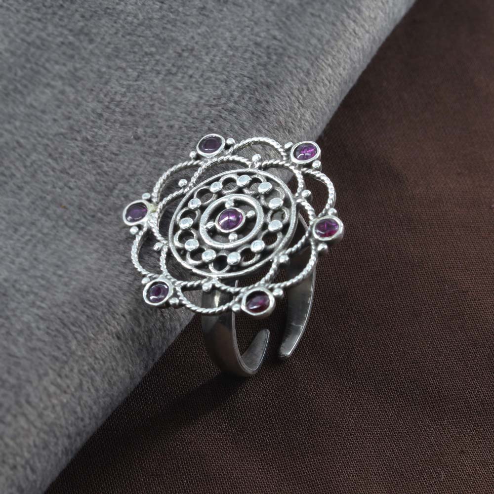 Tribal Style Real 925 Sterling Silver CZ Oxidized Women's ring