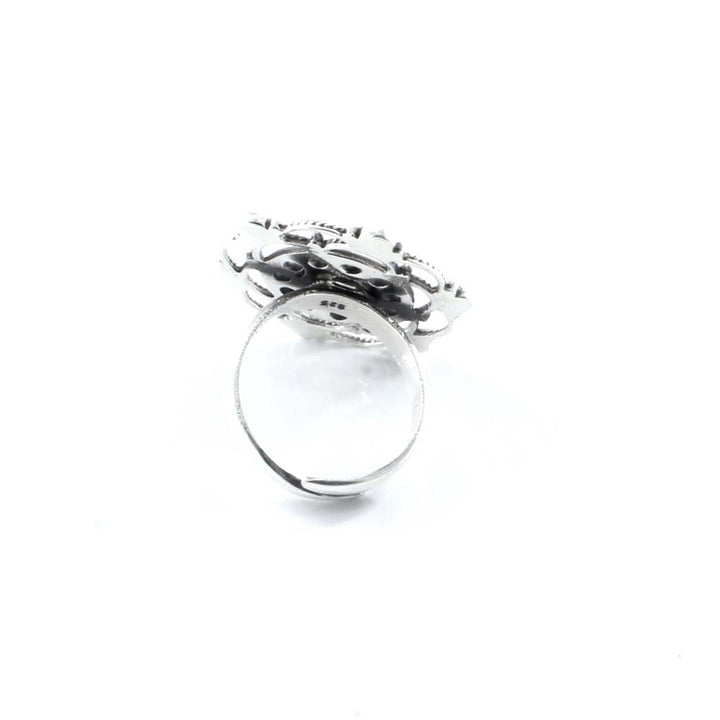 Tribal Style Real 925 Sterling Silver CZ Oxidized Women's ring