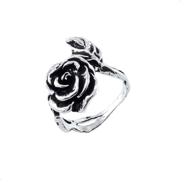 Pure 925 Sterling Silver Oxidized Women's Rose Ring