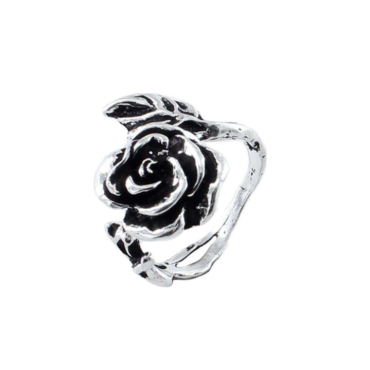 Pure 925 Sterling Silver Oxidized Women's Rose Ring