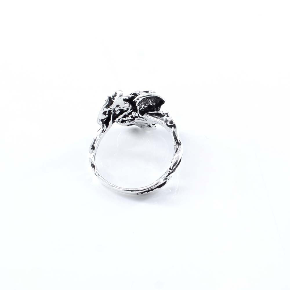 Pure 925 Sterling Silver Oxidized Women's Rose Ring