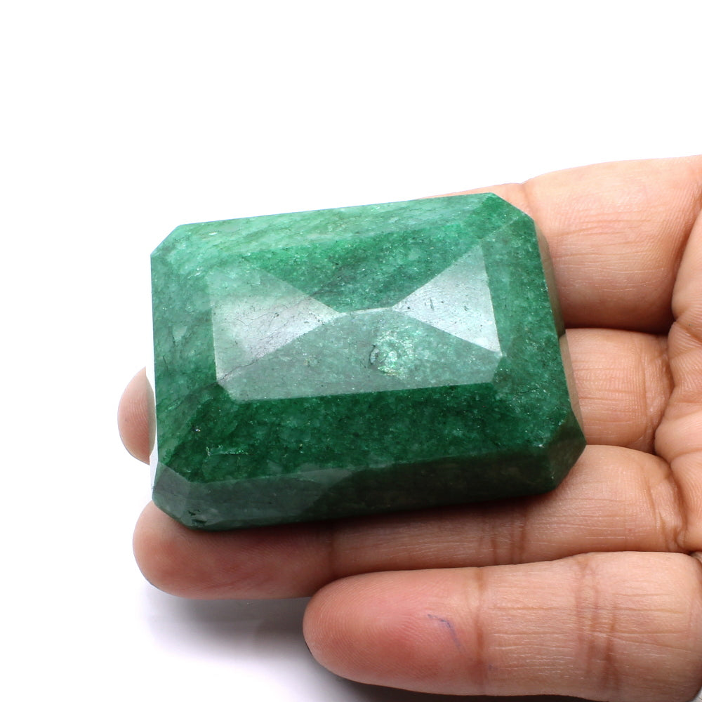 Natural Brazilian Green Emerald Rectangle Faceted Gemstone