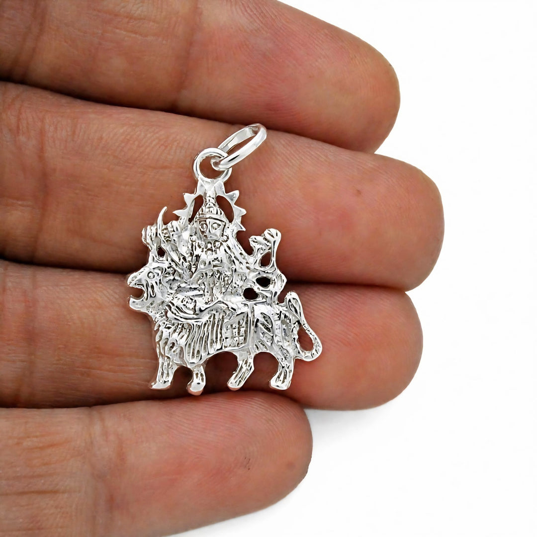 Goddess Durga Maa Sherawali 925 Sterling Silver Pendant