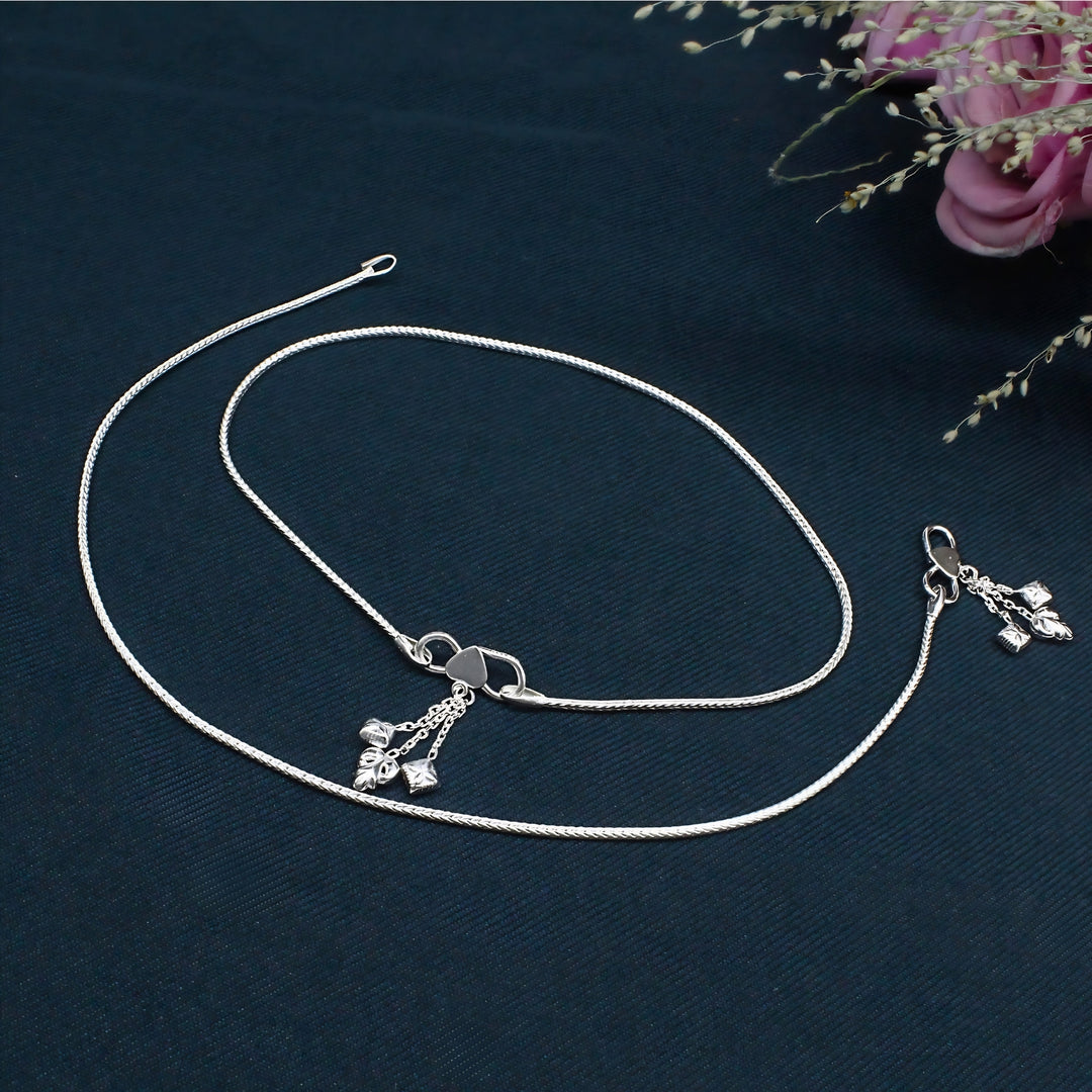 925 Sterling Silver Indian women daily wear Minimalist Chain Anklet 10.2"
