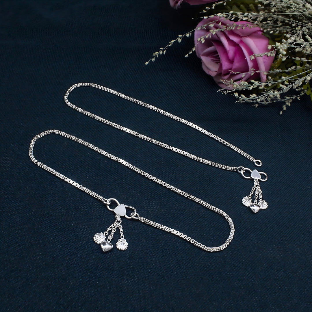 925 Sterling Silver Women Sea Shell Chain Anklet 10.3"