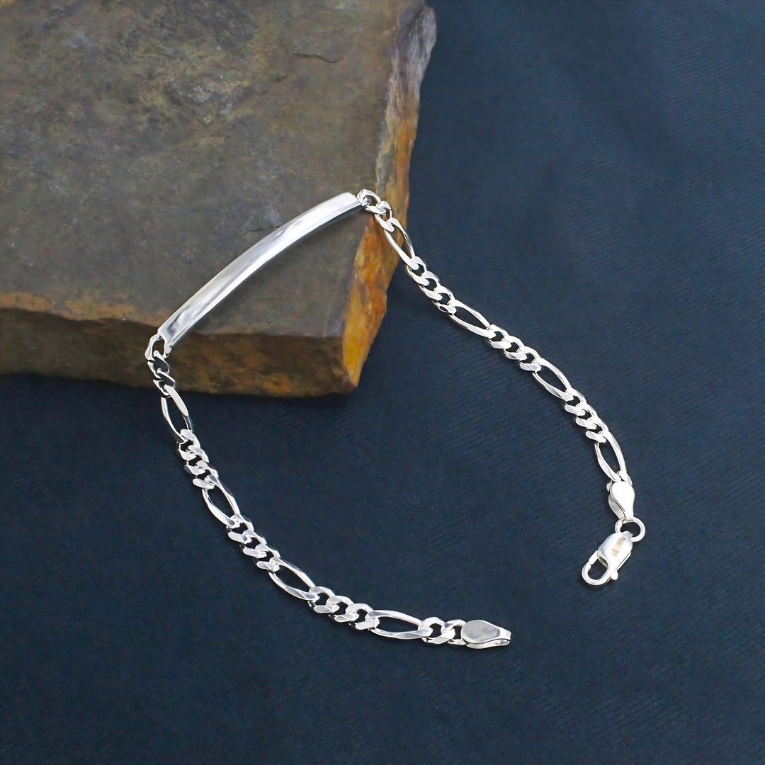 Trendy Real 925 Sterling Silver Men's Figaro ID Bracelet