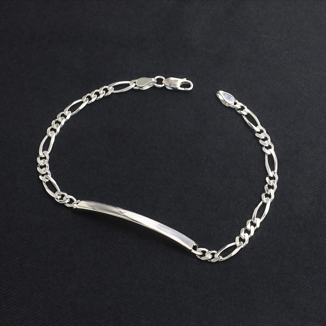 Trendy Real 925 Sterling Silver Men's Figaro ID Bracelet