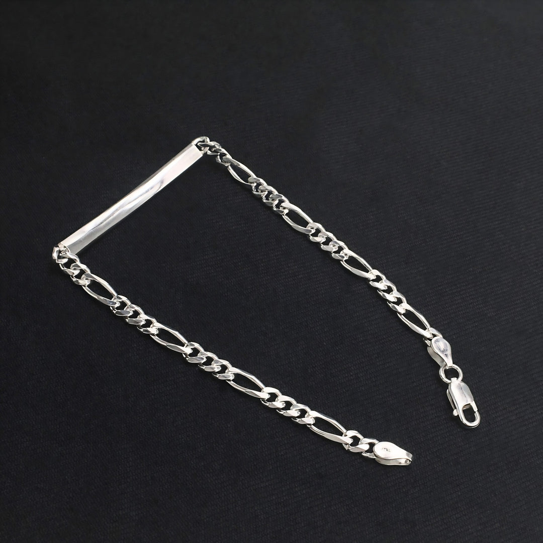 Trendy Real 925 Sterling Silver Men's Figaro ID Bracelet