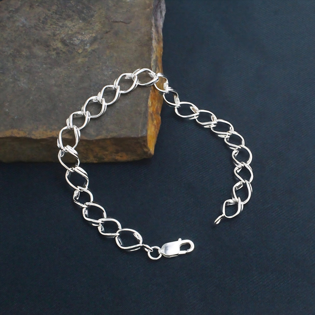 Real 925 Sterling Silver Men's Oval Link Bracelet