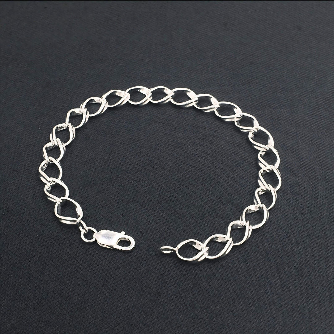 Real 925 Sterling Silver Men's Oval Link Bracelet