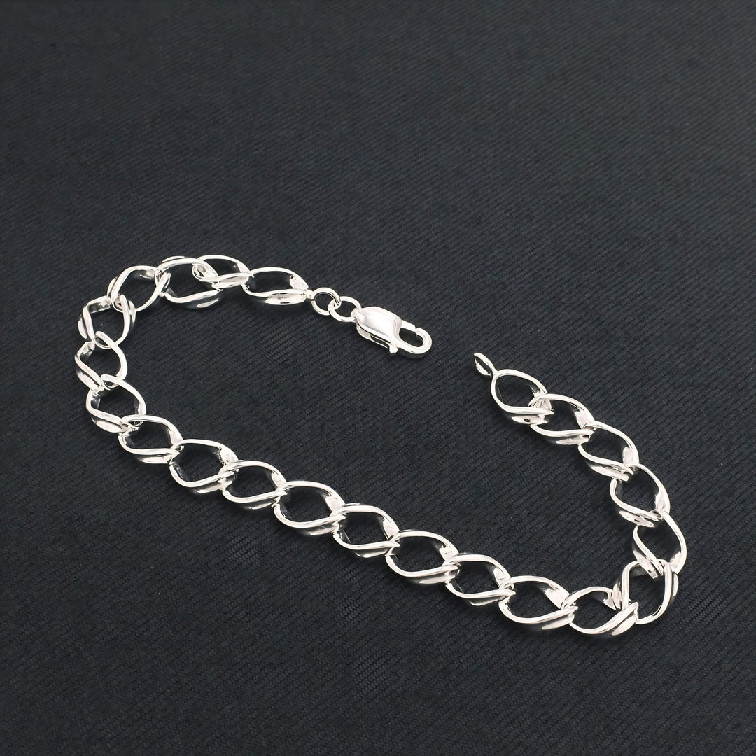 Real 925 Sterling Silver Men's Oval Link Bracelet