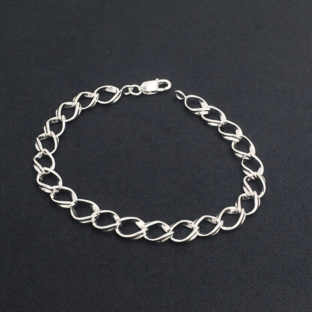Real 925 Sterling Silver Men's Oval Link Bracelet