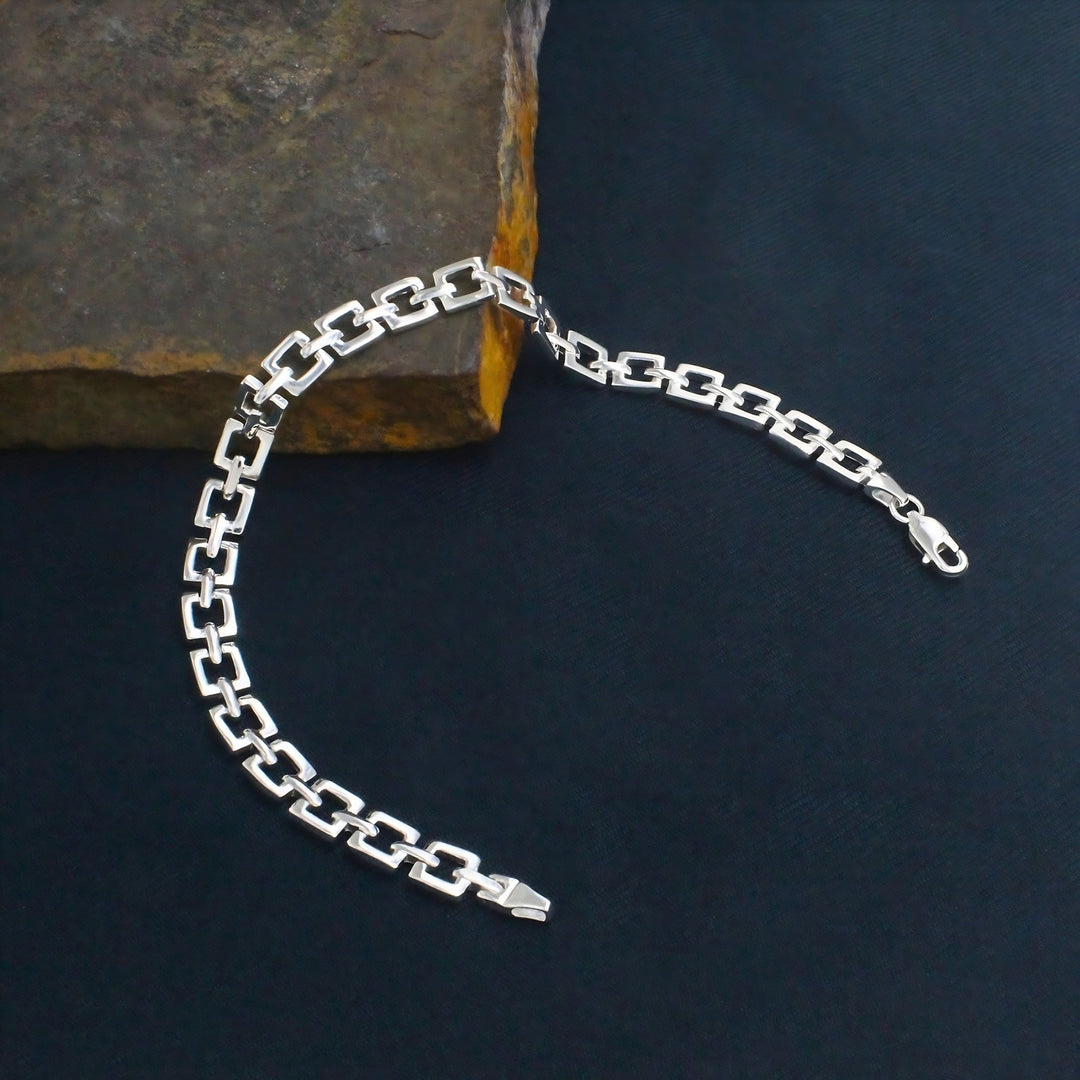 Luxury Men's 925 Sterling Silver Geometric Square Link Bracelet