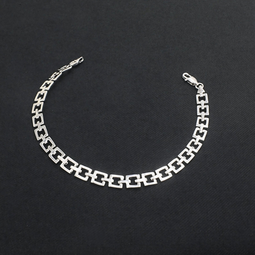 Luxury Men's 925 Sterling Silver Geometric Square Link Bracelet