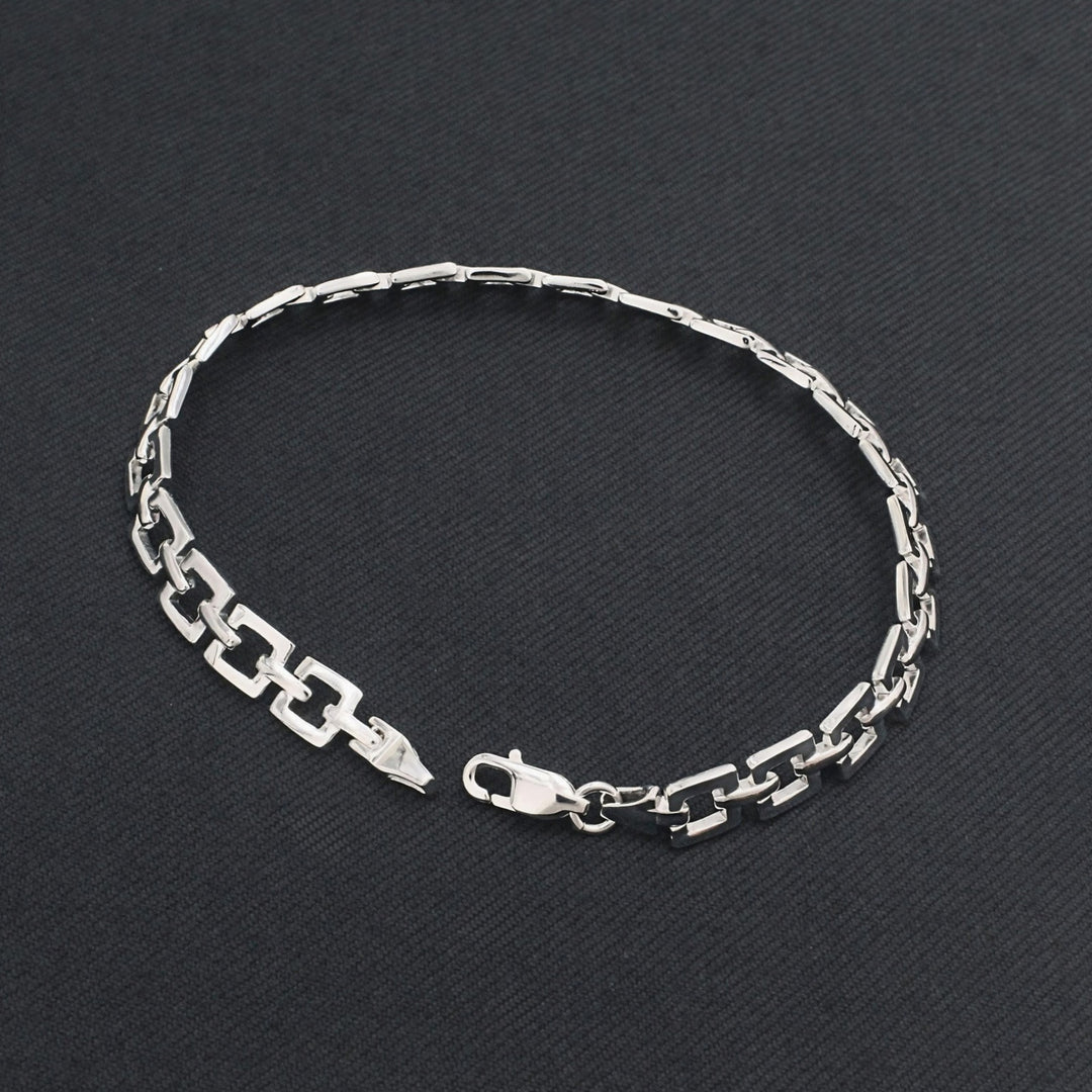 Luxury Men's 925 Sterling Silver Geometric Square Link Bracelet
