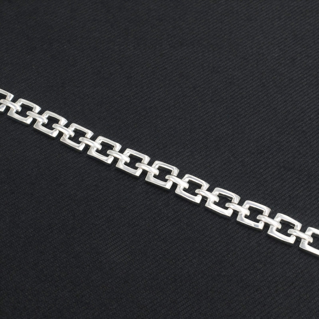 Luxury Men's 925 Sterling Silver Geometric Square Link Bracelet