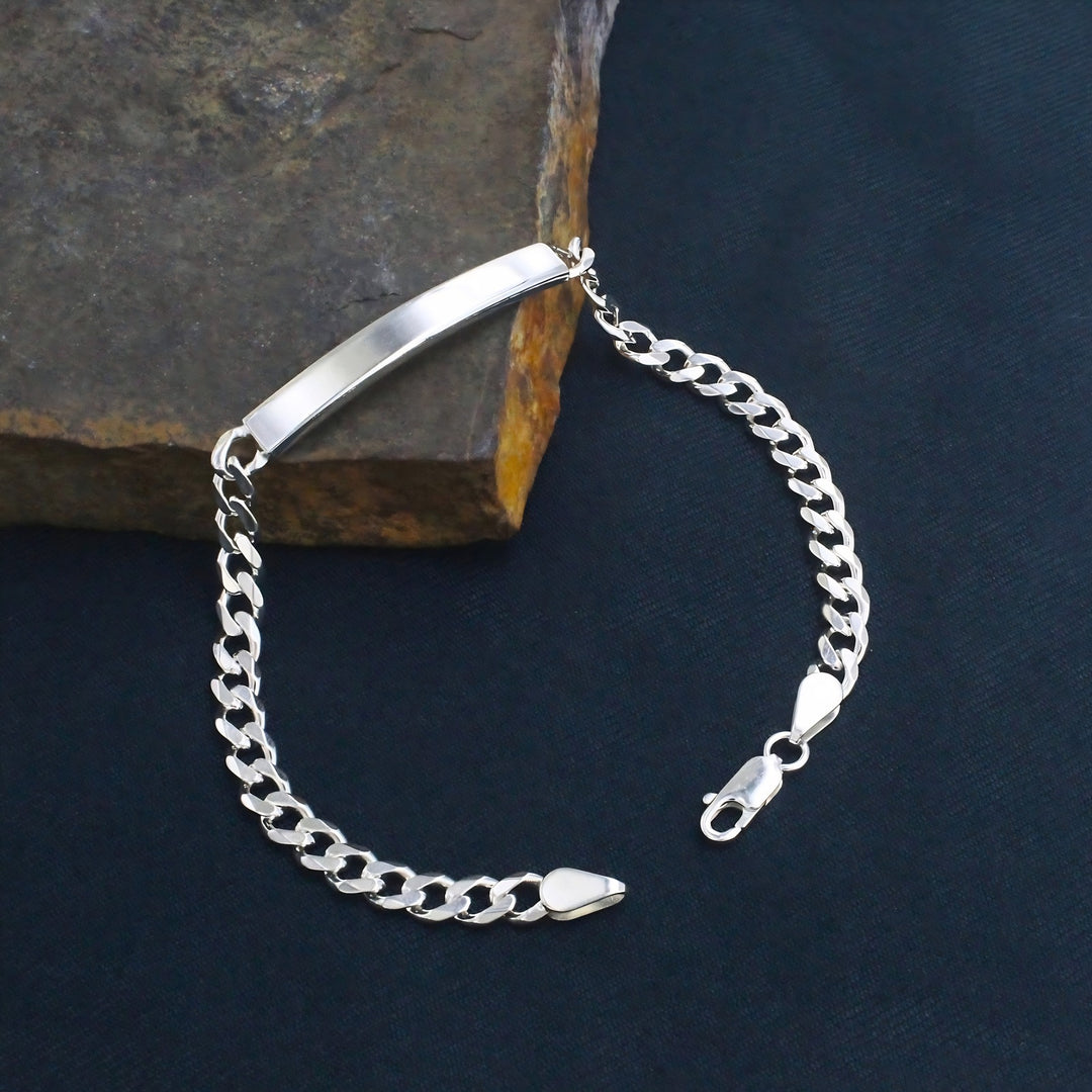 Men's 925 Sterling Silver Blank Nameplate Curb Link Bracelet