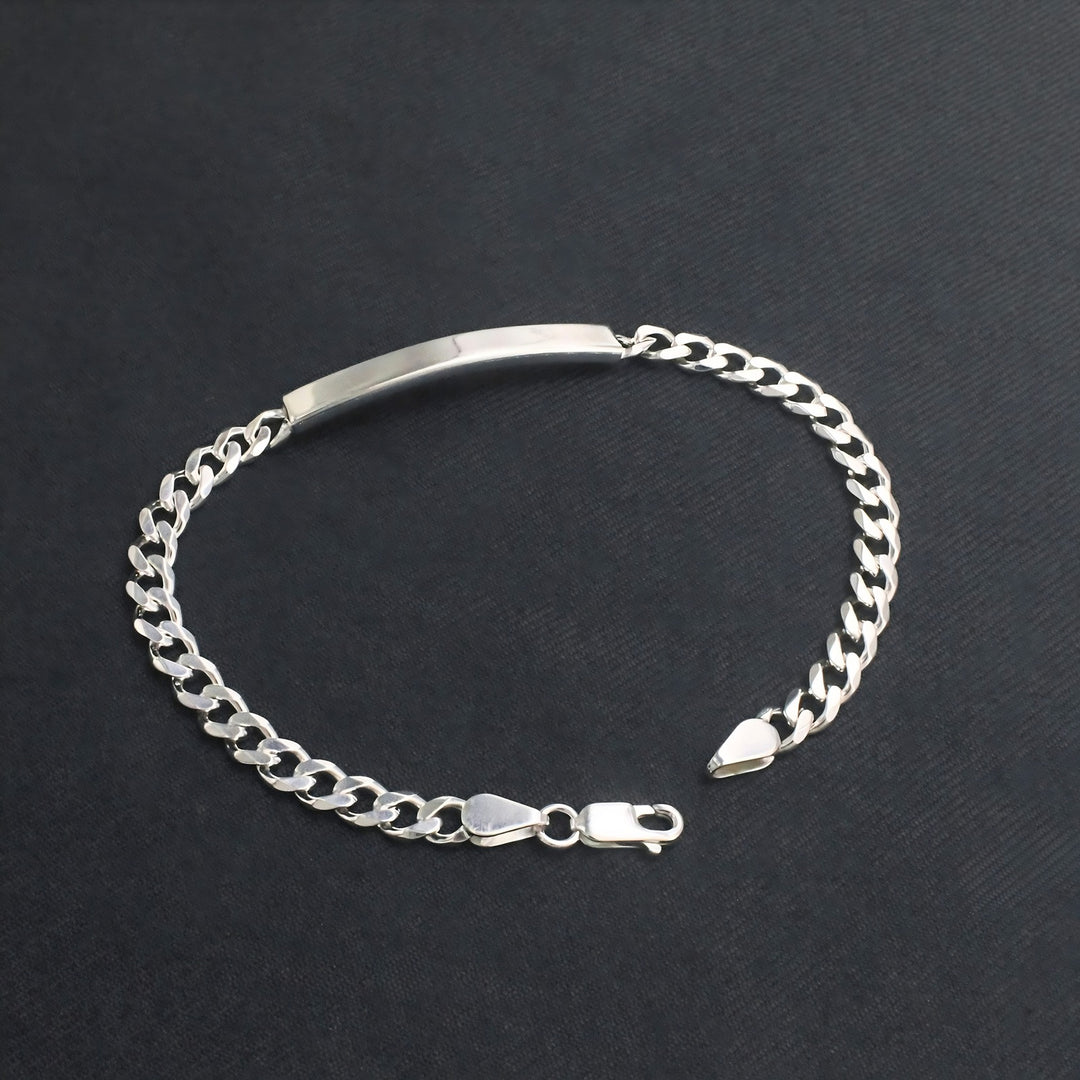 Men's 925 Sterling Silver Blank Nameplate Curb Link Bracelet