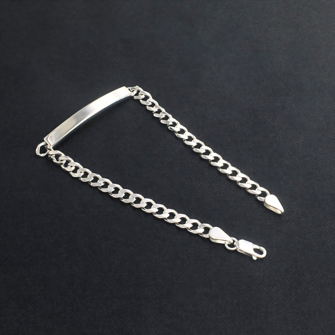 Men's 925 Sterling Silver Blank Nameplate Curb Link Bracelet