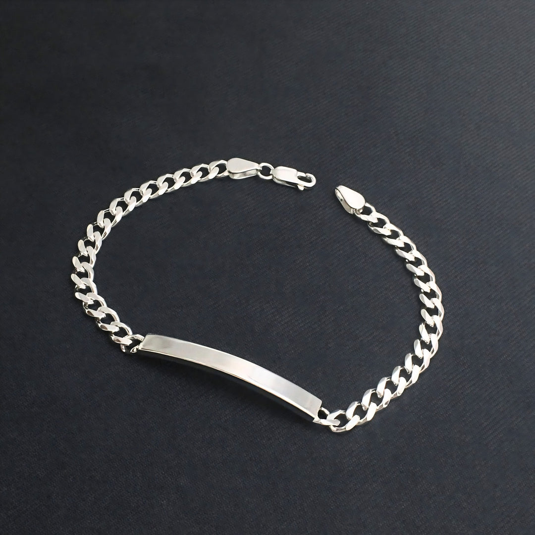 Men's 925 Sterling Silver Blank Nameplate Curb Link Bracelet