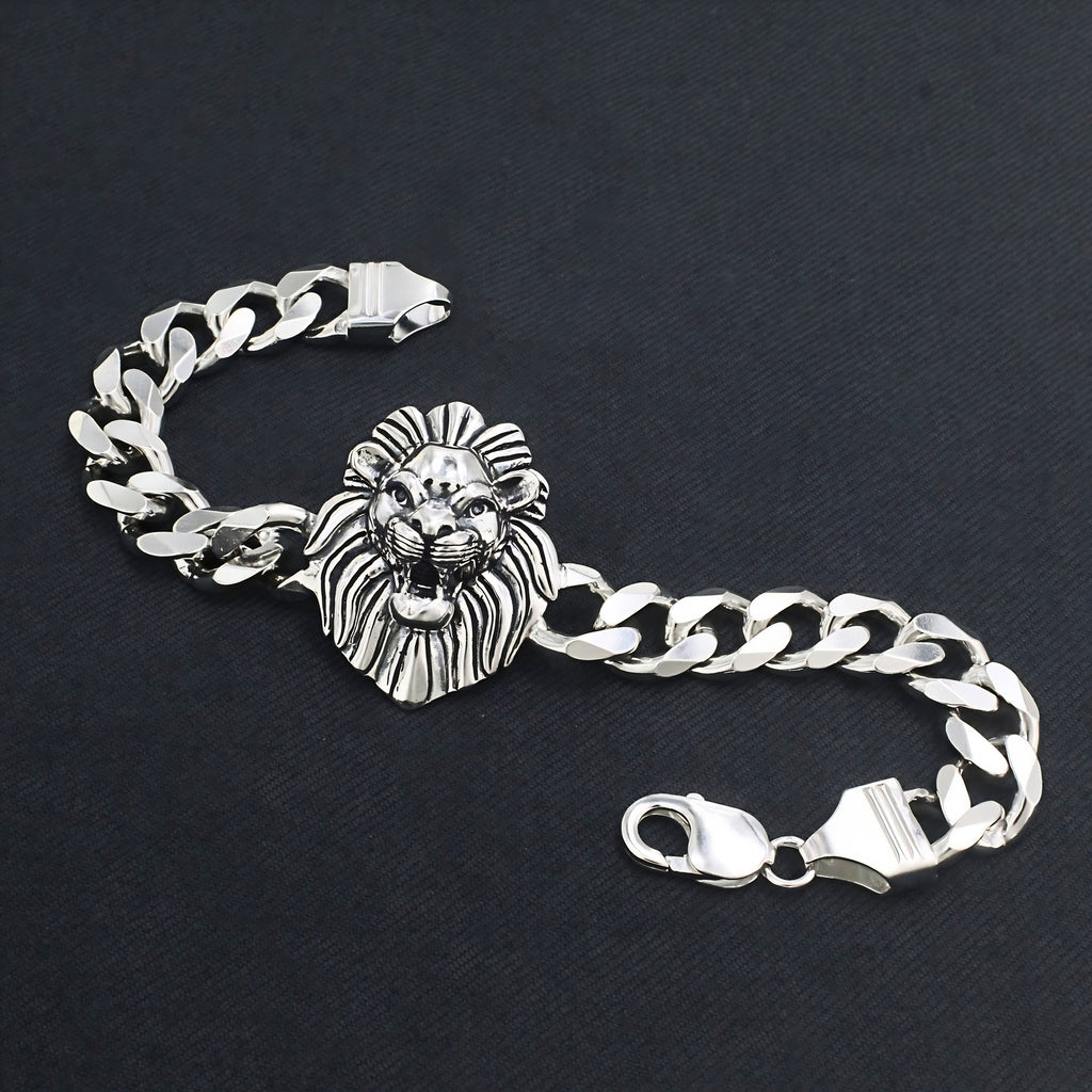 Buy Lion Head Curb Chain Oxidized Sterling Silver Bracelet