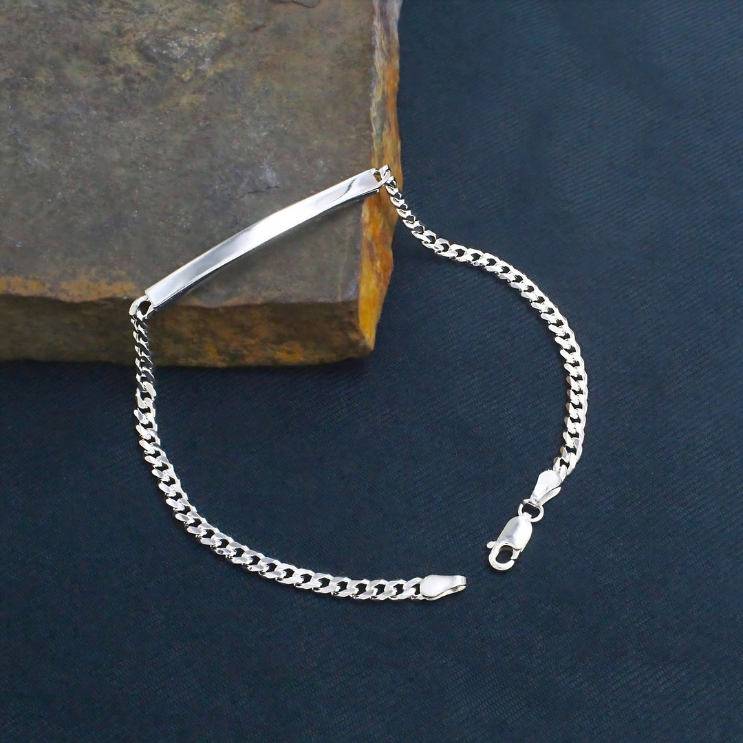 925 Sterling Silver Men's Cuban Link Chain Identification Bracelet