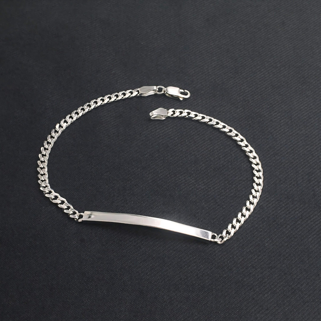 925 Sterling Silver Men's Cuban Link Chain Identification Bracelet