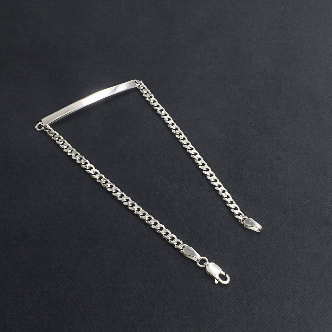 925 Sterling Silver Men's Cuban Link Chain Identification Bracelet