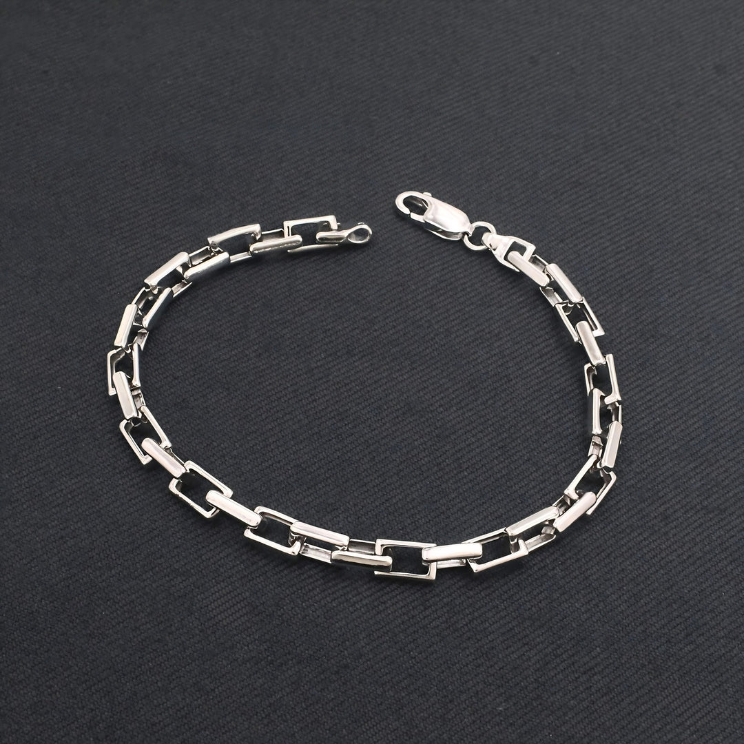 925 Sterling Silver Men's Interlocking Long Box Link Chain Bracelet