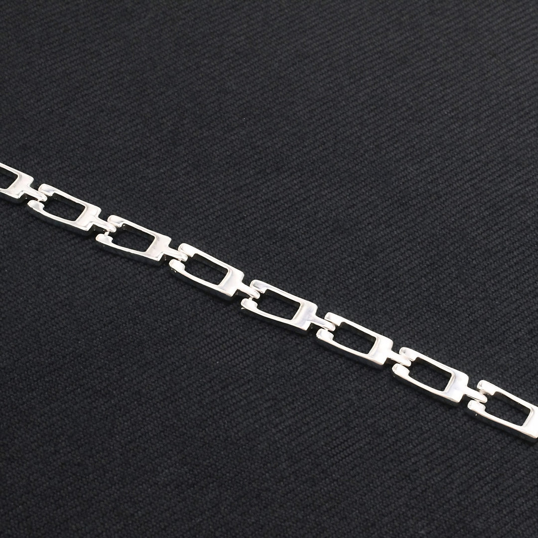 Real 925 Sterling Silver Men's Geometric Rectangle Link Chain Bracelet