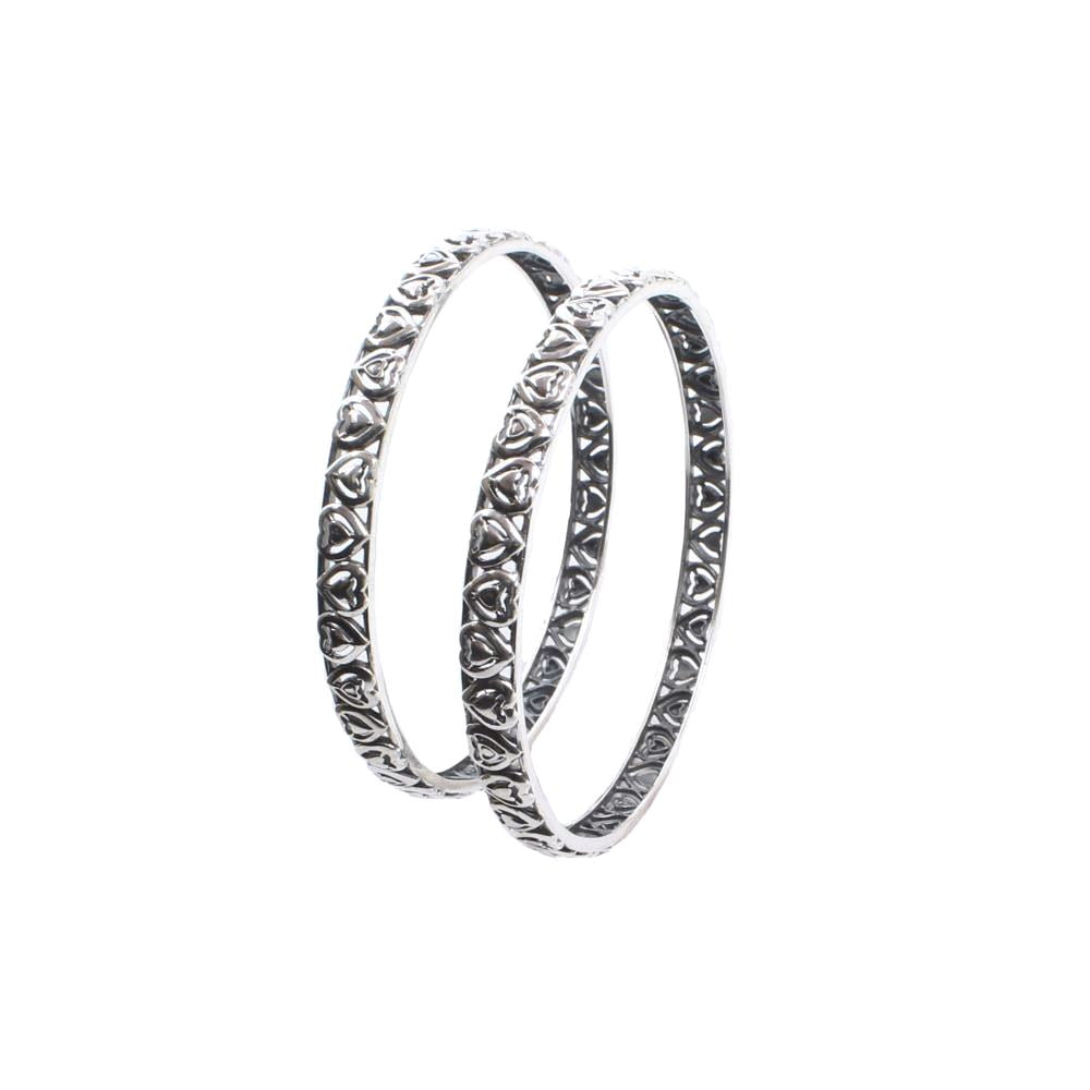 Cute Heart Real Sterling Silver Oxidized Women Bangles - 6 CM