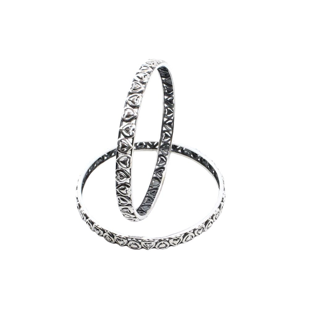 Cute Heart Real Sterling Silver Oxidized Women Bangles - 6 CM