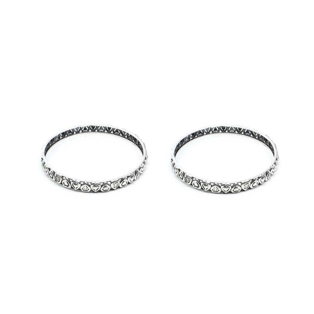 Cute Heart Real Sterling Silver Oxidized Women Bangles - 6 CM