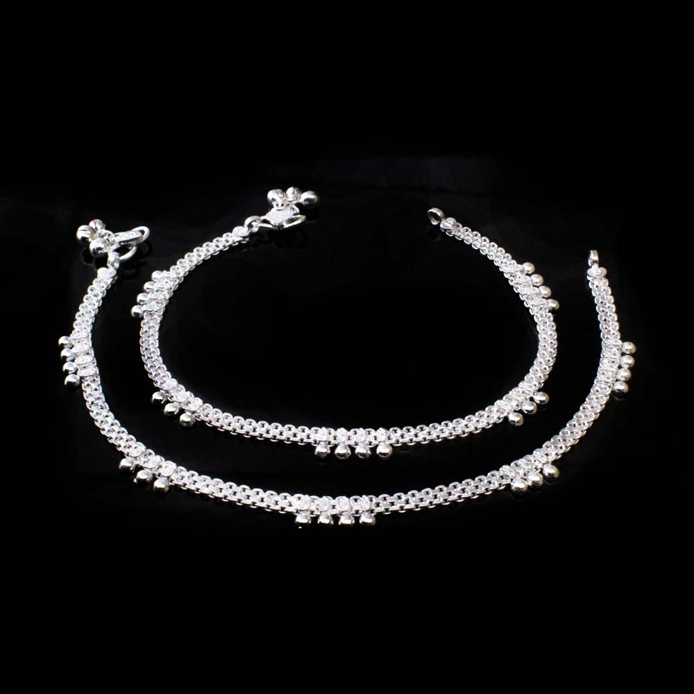Boho Style Sterling Silver Indian Women Anklets Ankle Pair 10"