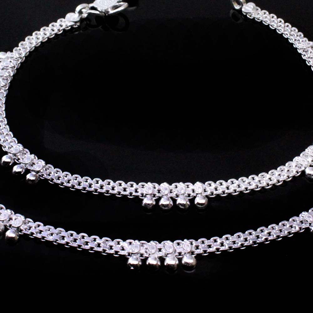 Boho Style Sterling Silver Indian Women Anklets Ankle Pair 10"