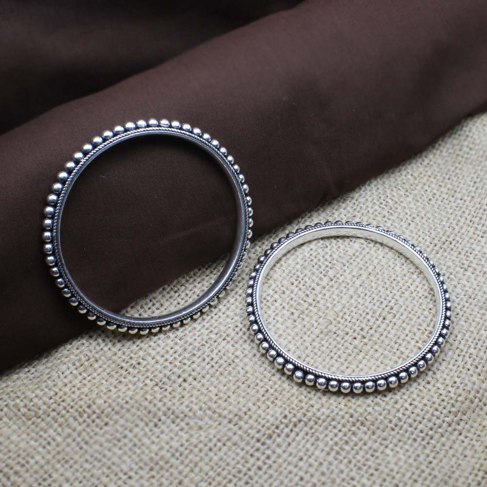 Traditional Real Sterling Silver Women Oxidized Bangles Pair