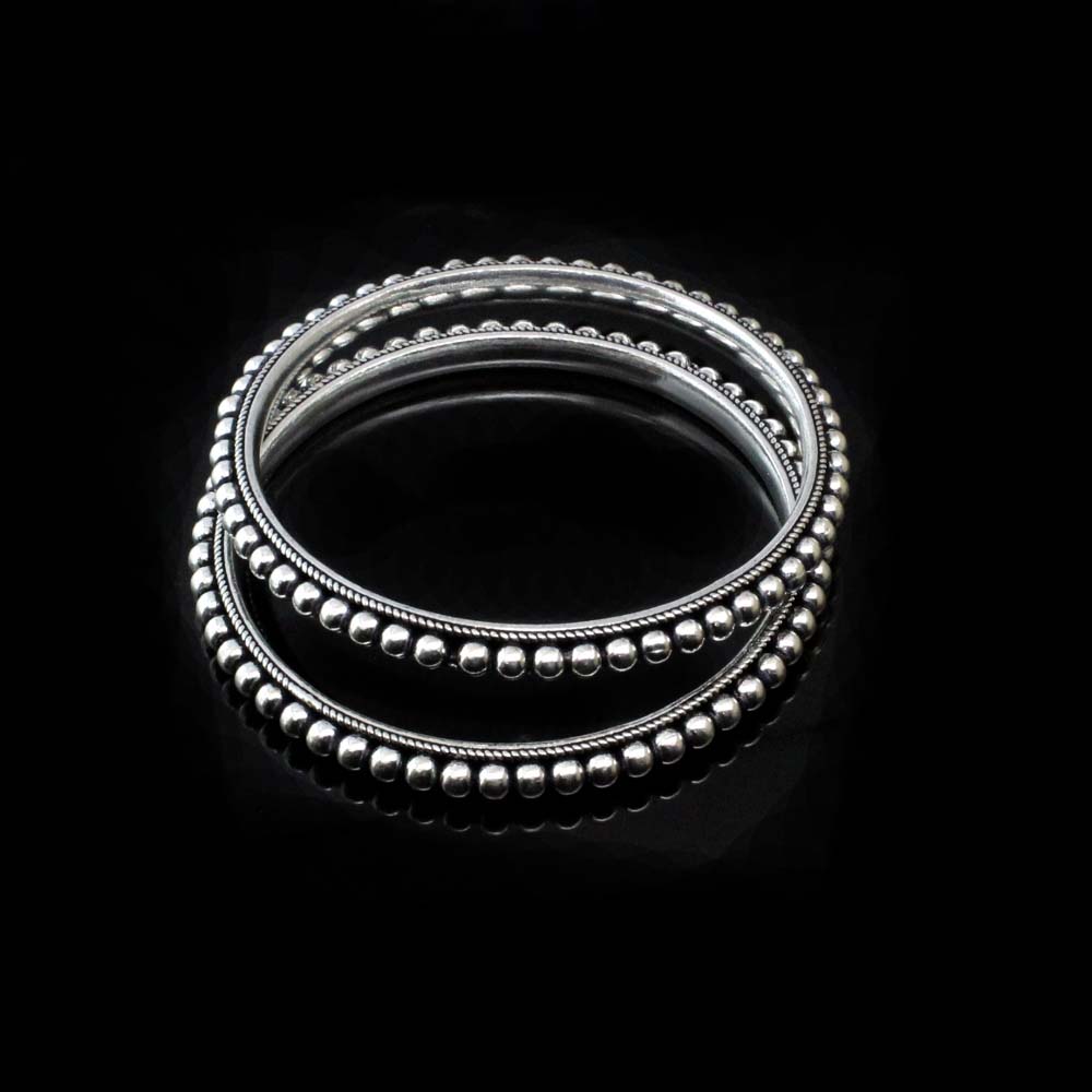 Traditional Real Sterling Silver Women Oxidized Bangles Pair