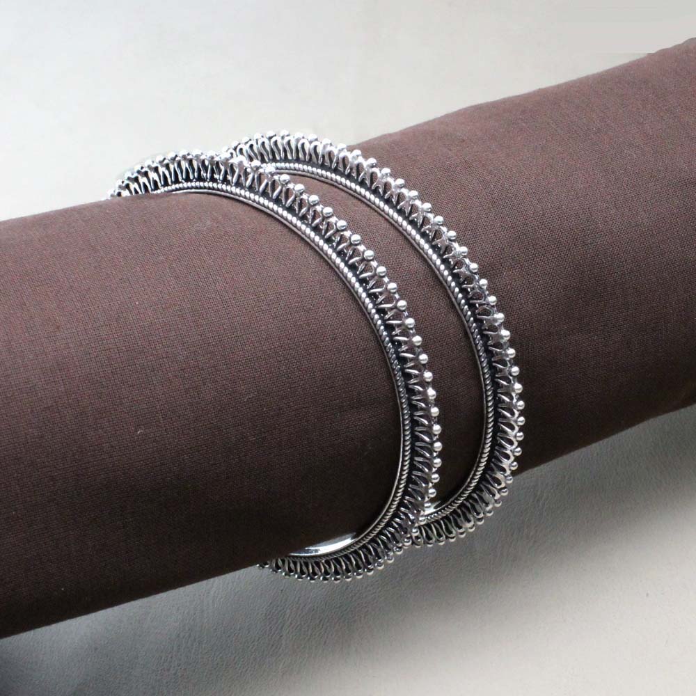 Indian Boho Style Real Sterling Silver Women Oxidized Bangles Pair