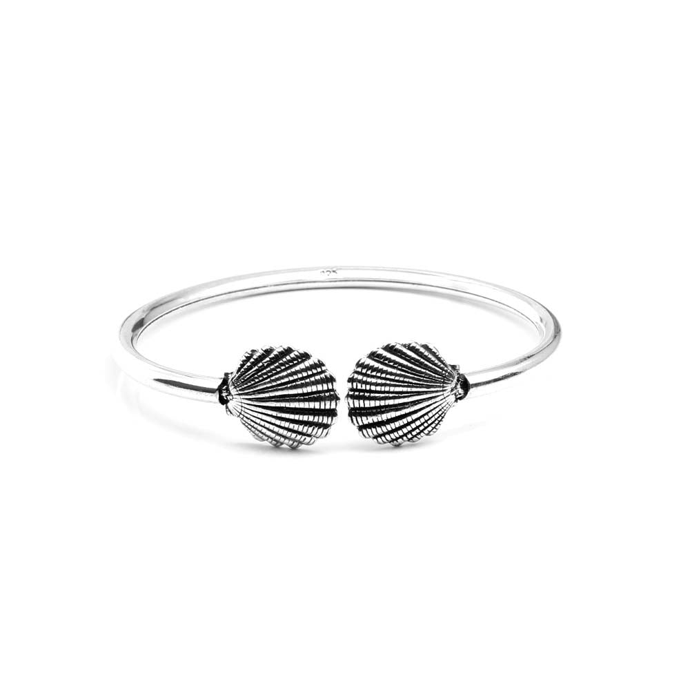 Real Sterling Silver Shell Flexible women's Oxidized Bracelet Bangle - Single