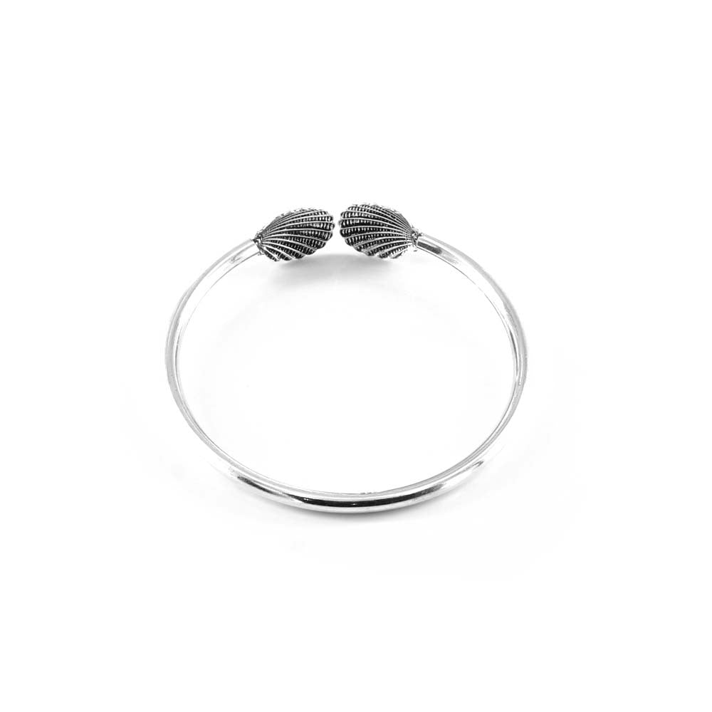 Real Sterling Silver Shell Flexible women's Oxidized Bracelet Bangle - Single