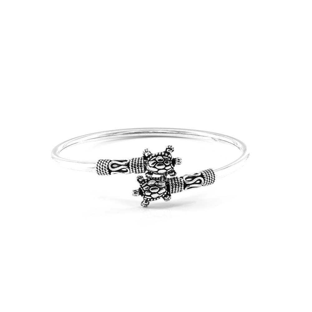 Pure Silver Turtle women's Oxidized Bracelet Bangle - Single