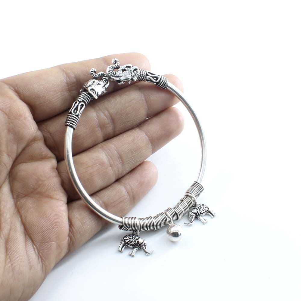 Real Silver Elephant Oxidized women's Bracelet Bangle - Single