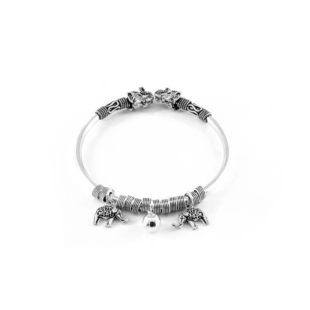 Real Silver Elephant Oxidized women's Bracelet Bangle - Single