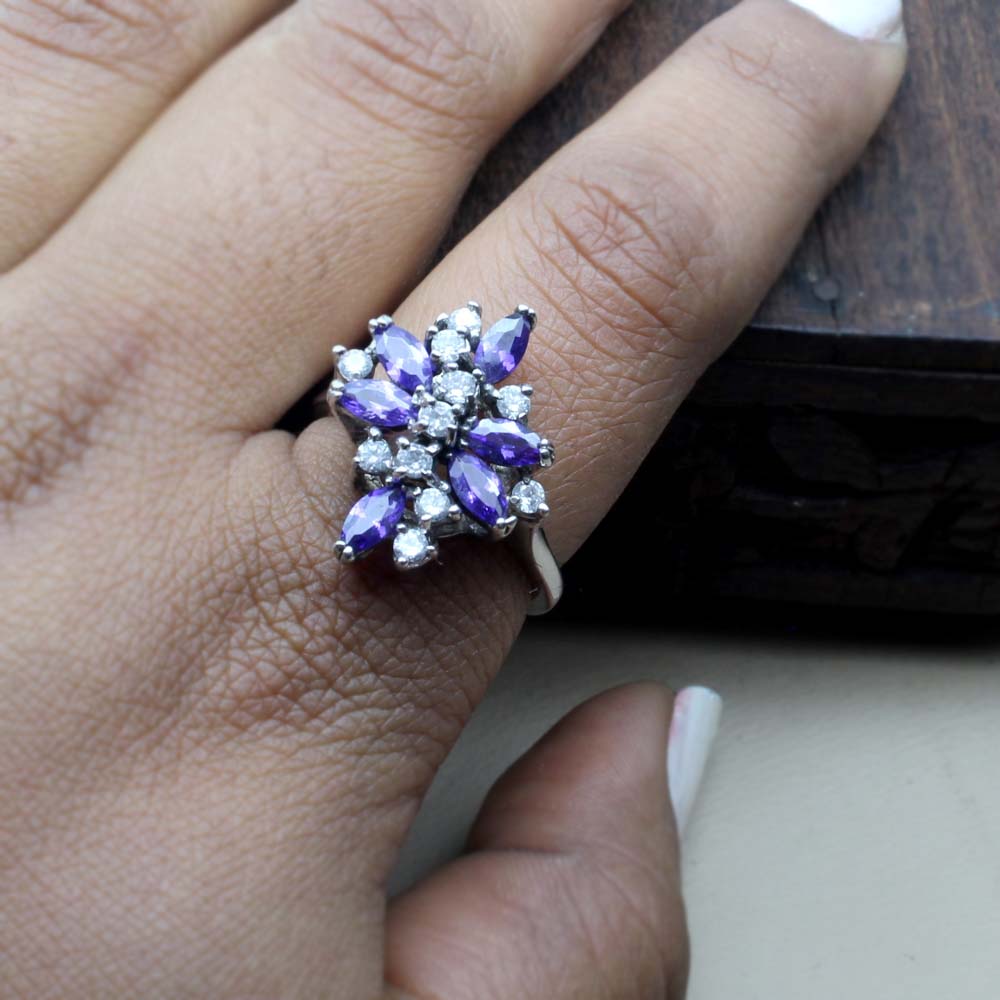 925 Sterling Silver Violet white CZ women finger ring