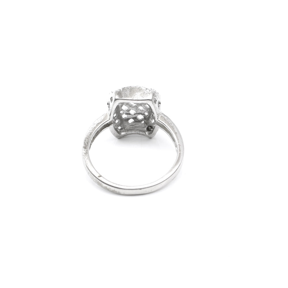 Real Solid .925 Sterling Silver Ring CZ Studded Platinum Tone Finish