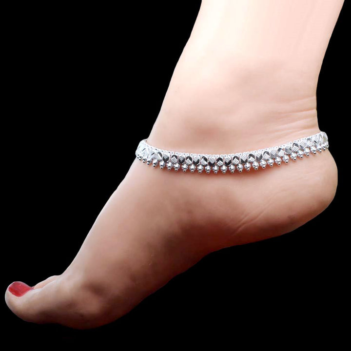 Indian Ethnic Real Sterling Silver Women Anklets Ankle Pair 10.3"